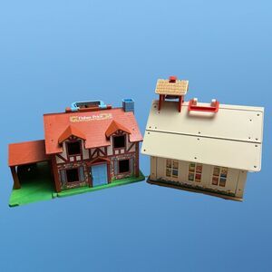 Vintage Fisher Price 1971 School House & 1980s Tudor Style House & Accessories